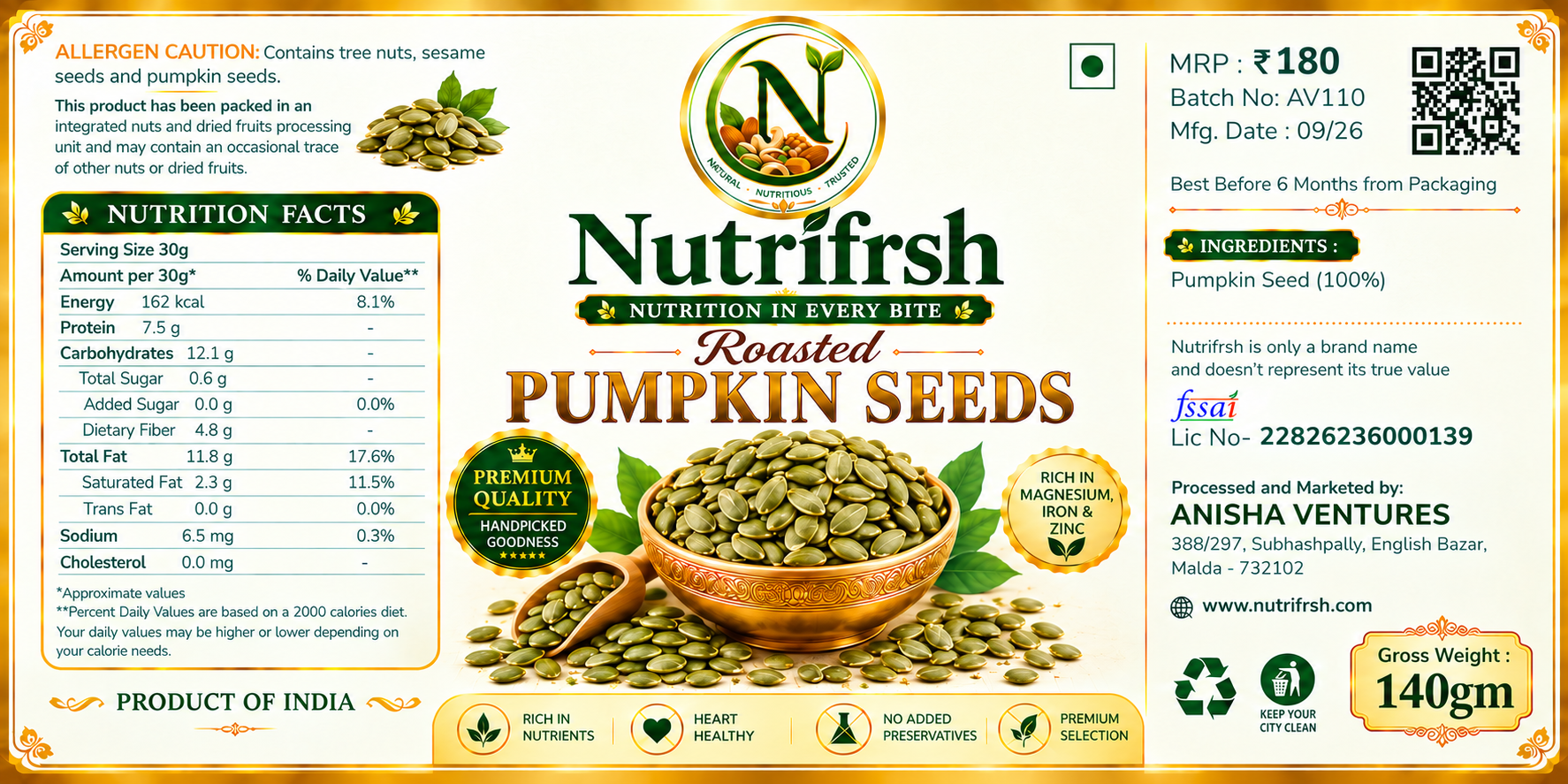 Nutrifrsh Roasted Pumpkin Seeds